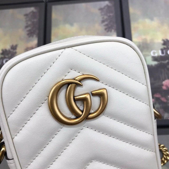 Gucci女包 598597 古馳2020新款女包 Gucci米白色牛皮手機包  gqy1159